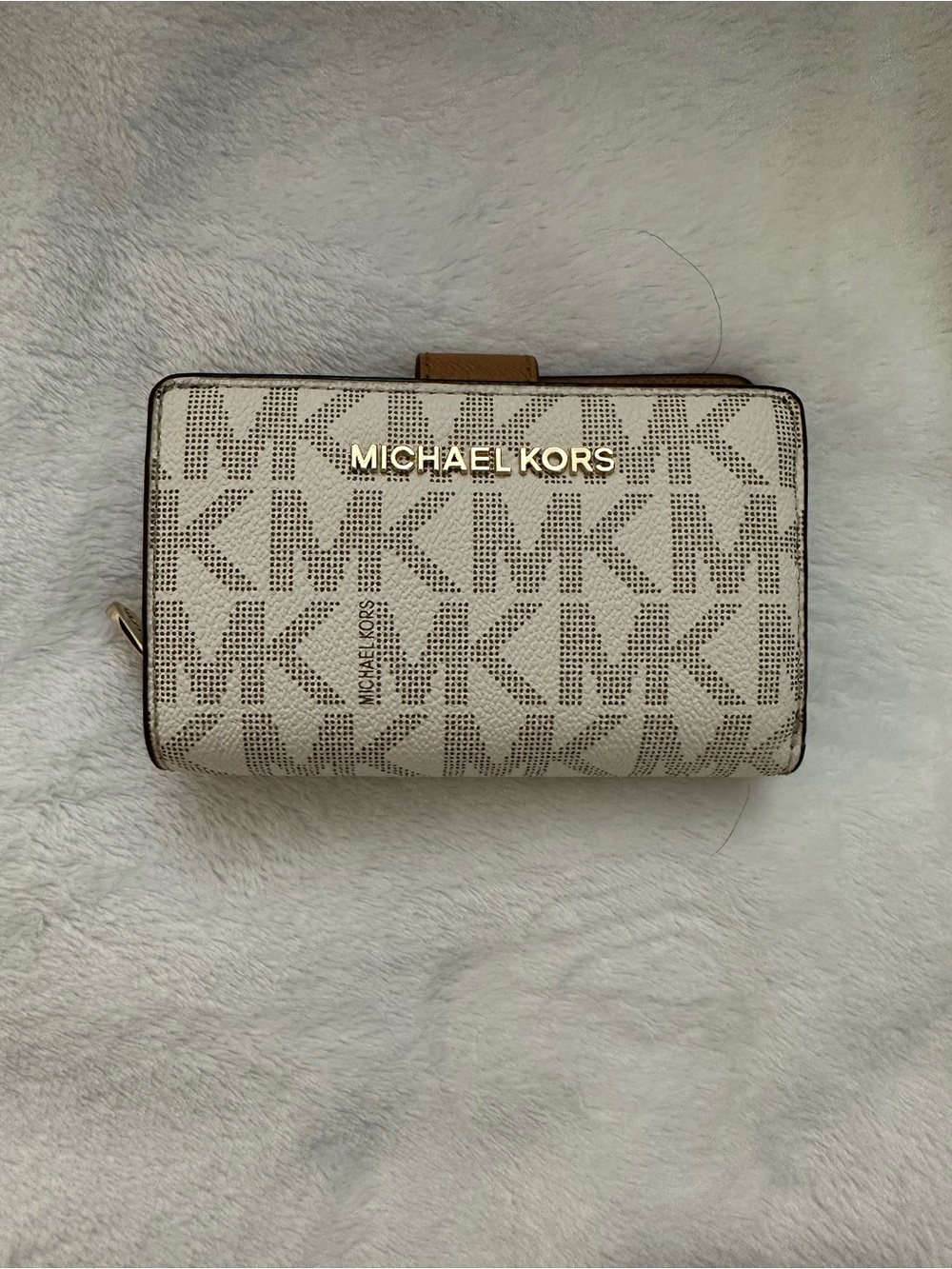 Michael Kors Cream and Brown Signature MK Logo Wallet